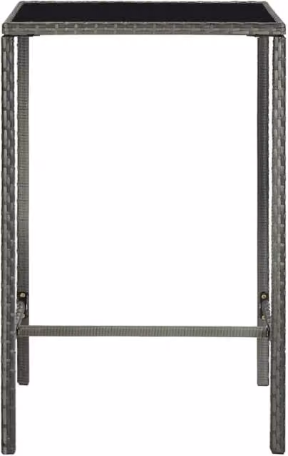Berkfield Home Grey Poly Rattan and Glass Garden Bar Table, W/D/H: 70 x 70 x 110 cm