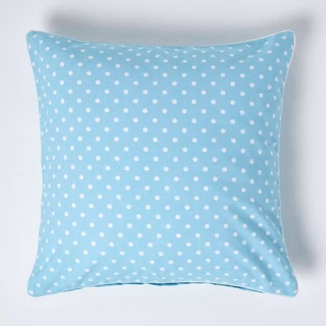 Homescapes Blue Dotted Cotton Square Cushion Cover, W x H: 60 x 60 cm