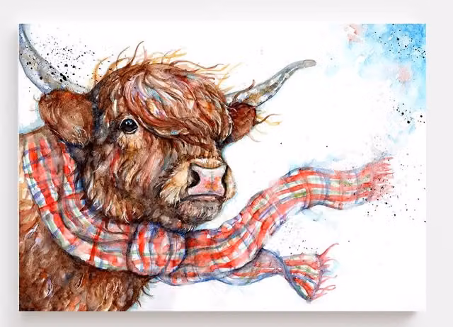 BebesArts Windy Highland Cow Modern Canvas Wall Art in Brown, W: 20.32 cm, H: 30.48 cm