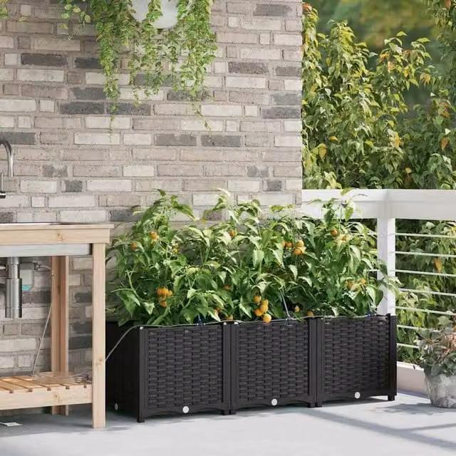 Berkfield Home Garden Planters with Water Irrigation System, 3 Piece Set, Black
