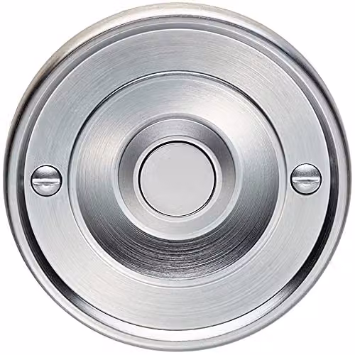 Loops Decorative Door Bell Cover in Satin Chrome, Round Sleek Button Plate, Diameter: 65 mm, Depth: 7 mm