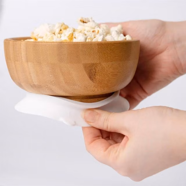 Tiny Dining Children's Bamboo Suction Cereal Bowl in White and Brown