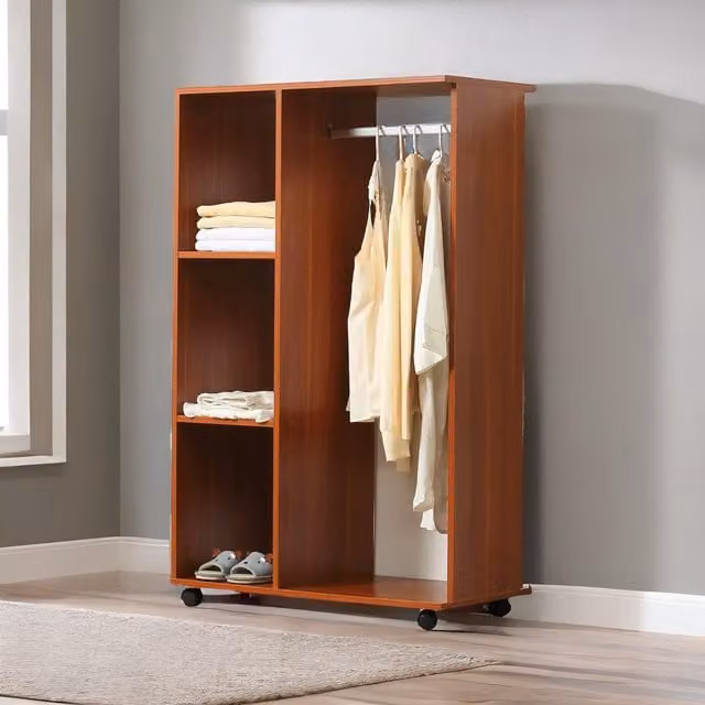 Rafaelo Mobilia Small Open Wardrobe with Wheels in Walnut Brown, W: 40.0 cm, D: 15.0 cm, H: 128.0 cm