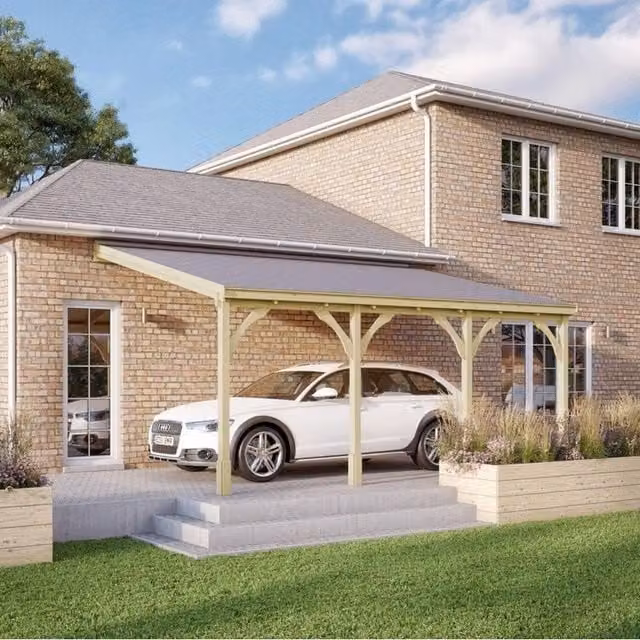 Rutland County Garden Furniture Ltd Wood Carport with Bitumen Shingle Roof, Rustic Brown and Light Green, W: 722 cm, D: 250 cm, H: 270 cm