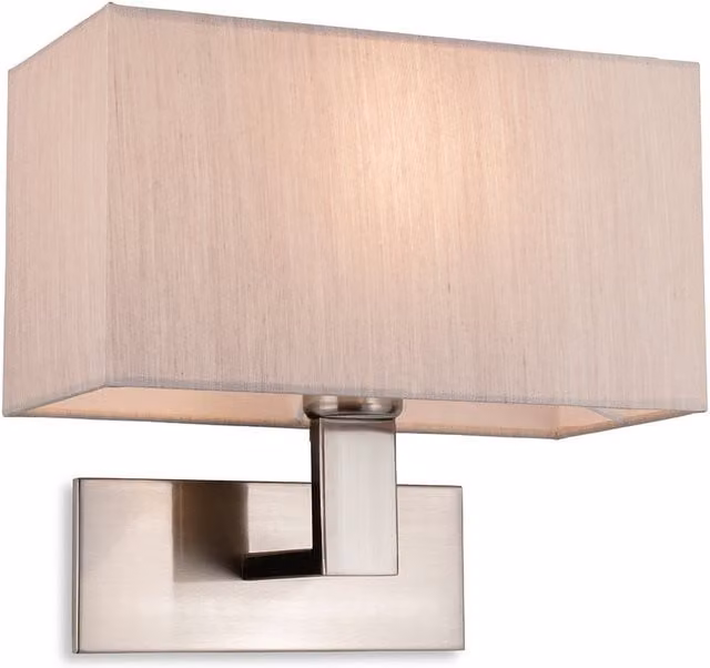 Firstlight Raffles Rectangular Wall Lamp in Silver and Grey with Fabric Shade