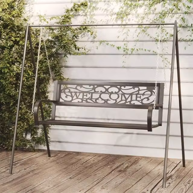 Berkfield Home Classic Garden Swing Bench in Black Powder Coated Steel and Plastic, Width: 125 cm
