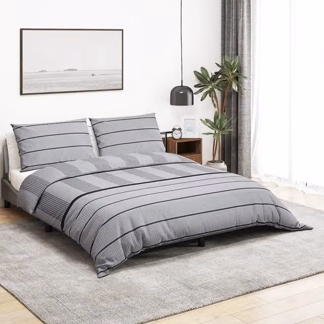 Berkfield Home Grey Cotton Duvet Cover and Pillowcase Set, W: 240 cm, H: 220 cm
