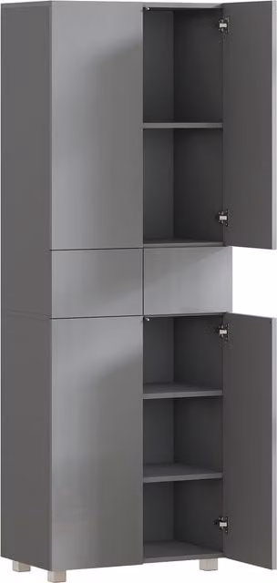 HOMCOM Modern High Gloss Grey Kitchen Storage Cabinet with Hinged Doors and Internal Shelves, W: 35 cm, D: 35 cm, H: 170 cm