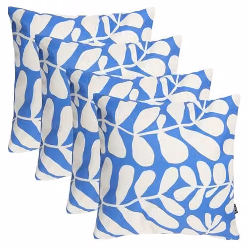 icon Kyoto Collection Indoor Outdoor Cushion Set of 4, Blue Abstract Leaf Floral, W/D/H: 43 x 43 x 43 cm