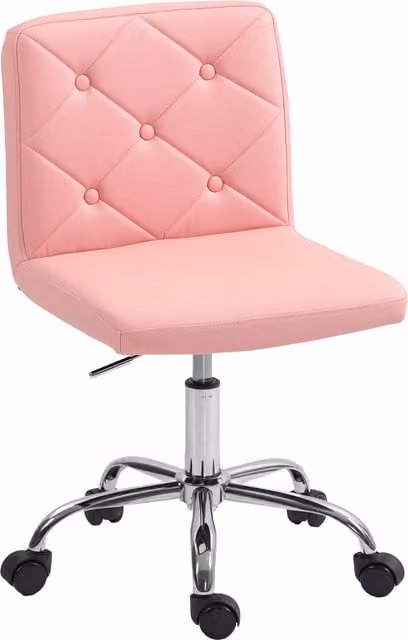 HOMCOM Pink PU Leather Armless Office Chair, Modern Swivel Task Chair with Castors and Adjustable Height