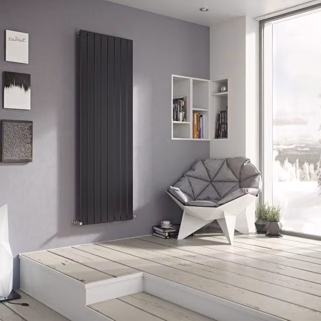Bathroom Kingdom Mars Anthracite Double Flat Panel Vertical Radiator, Grey, H 120 cm x W 59.5 cm