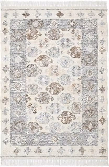 FurnitureboxUK Maren Grey Kilim Patterned Indoor and Outdoor Rug, W/D/H: 170 x 120 cm