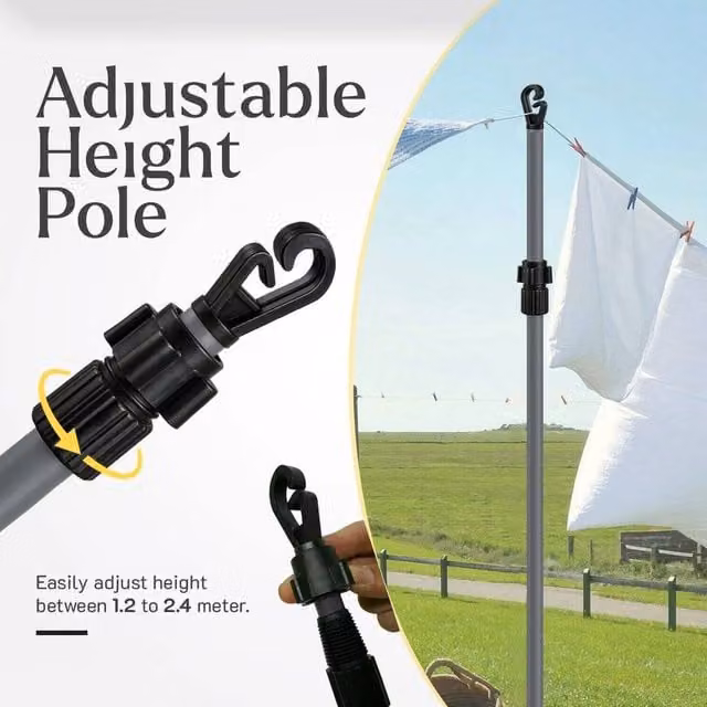 PAWNORA Heavy Duty Extendable Outdoor Clothes Drying Pole, Set of 5, Black, Height: 240 cm, Width: 100 cm