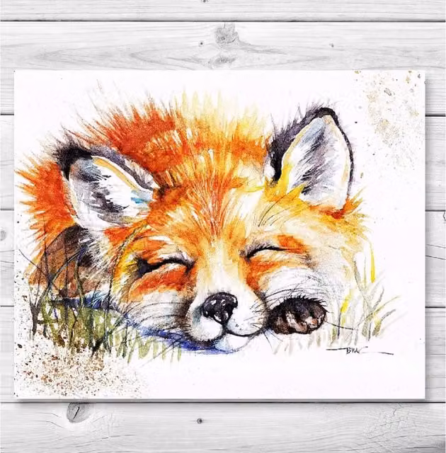 BebesArts Snoozing Fox Canvas Painting in Brown and Orange, W: 50.8 cm, H: 76.2 cm
