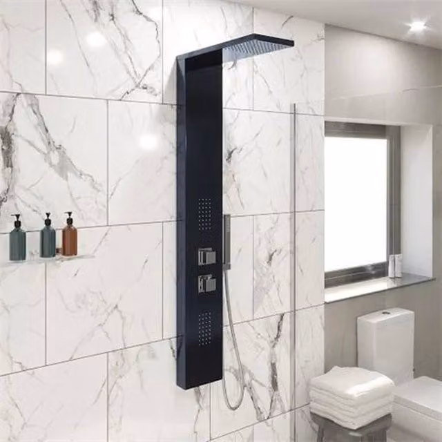 SPETLEK Square Shower Tower Panel with Handset and 2 Body Jets in Matt Black