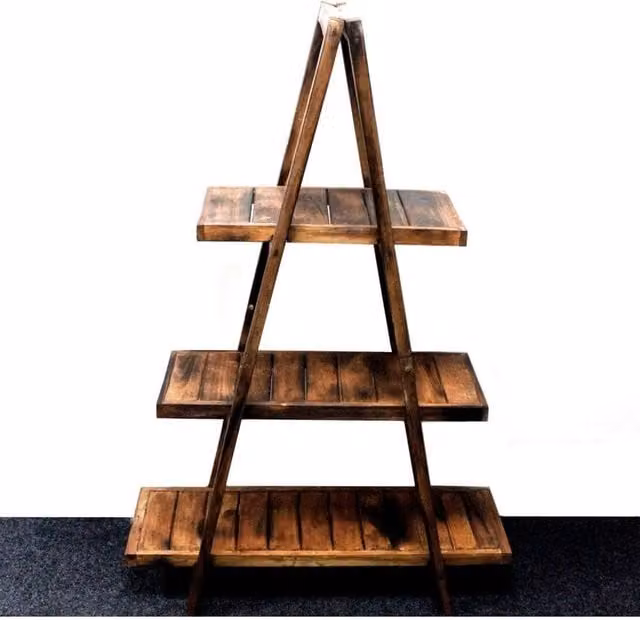 KDMD Rustic Brown Wooden Folding A-Frame Ladder Display Stand, H 146 x W 78 x D 36 cm