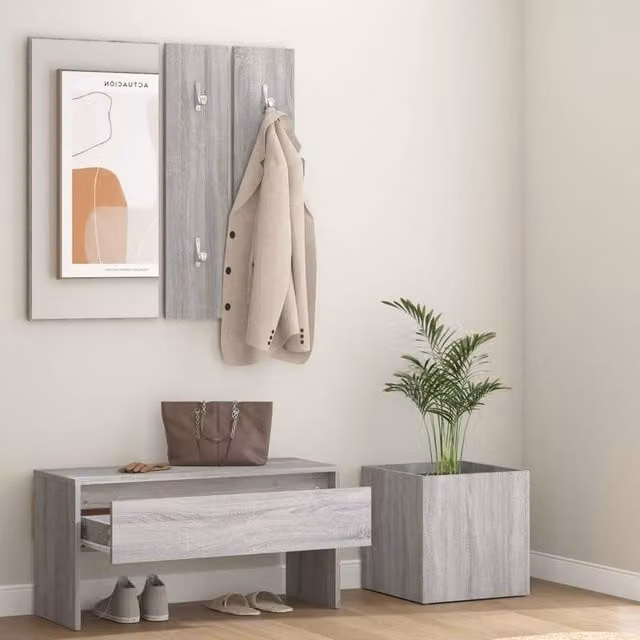 Berkfield Home Modern Grey Hallway Furniture Set with Bench, Mirror and Panel