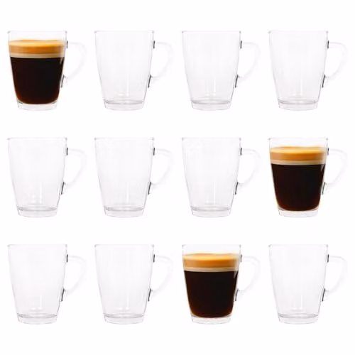 LAV Vega Glass Coffee Cups, 350ml, Pack of 12, Transparent