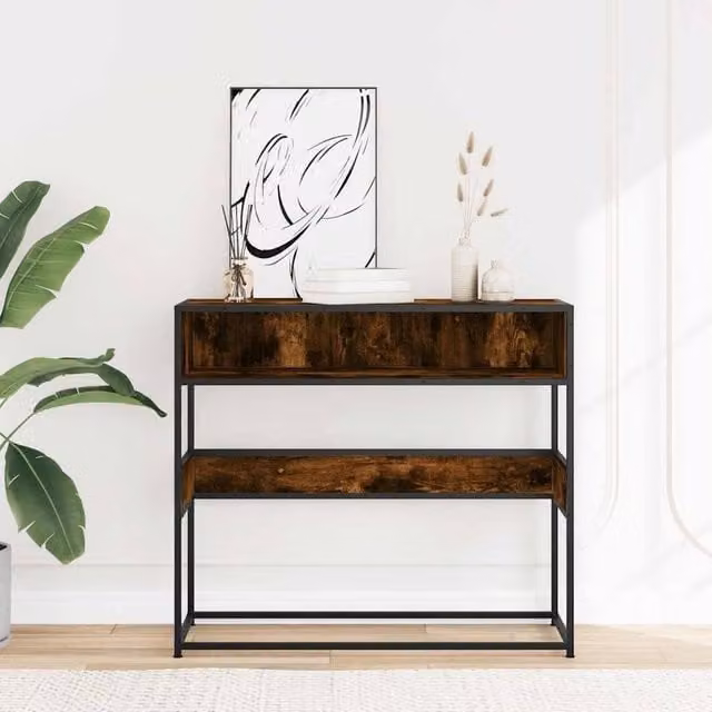 Berkfield Home Decorative Console Table in Smoked Oak Brown, W/D/H: 90 x 35 x 80 cm
