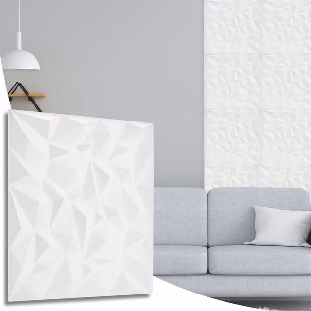 NOVECRAFTO 10 Pack Matte White PVC 3D Wall Panels with Geometric Diamond Design, W/D/H: 50 x 50 x 0.25 cm