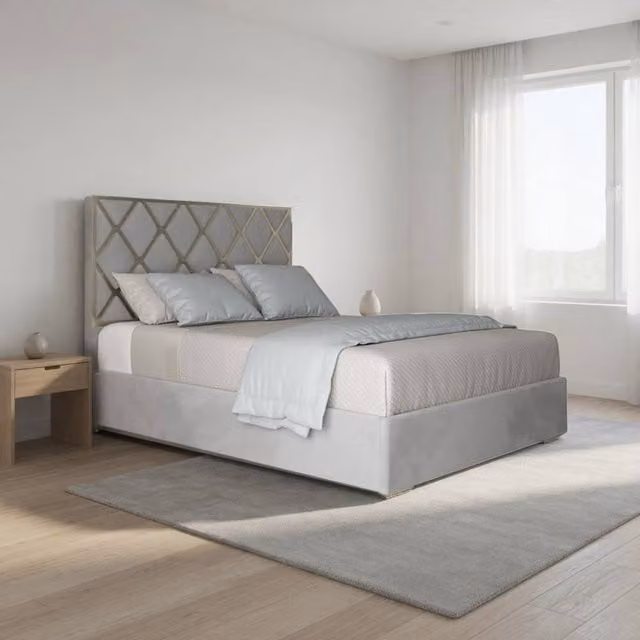 KDMD Tredington Single Upholstered Velvet Designer Bed Frame in Grey with Metal Details, W/D/H: 90 x 200 x 127 cm