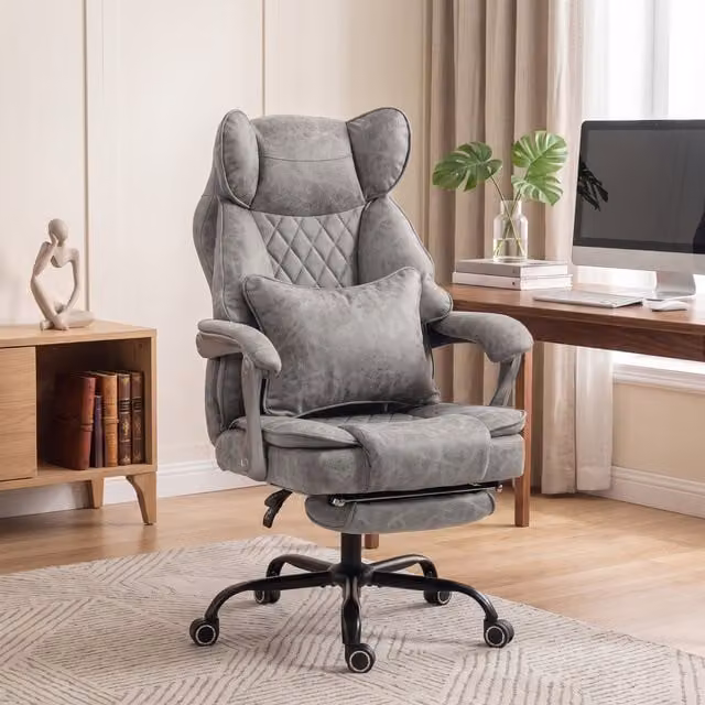 HOMCOM Big and Tall Executive Office Chair in Grey Synthetic Leather with Armrests and Foot Ring