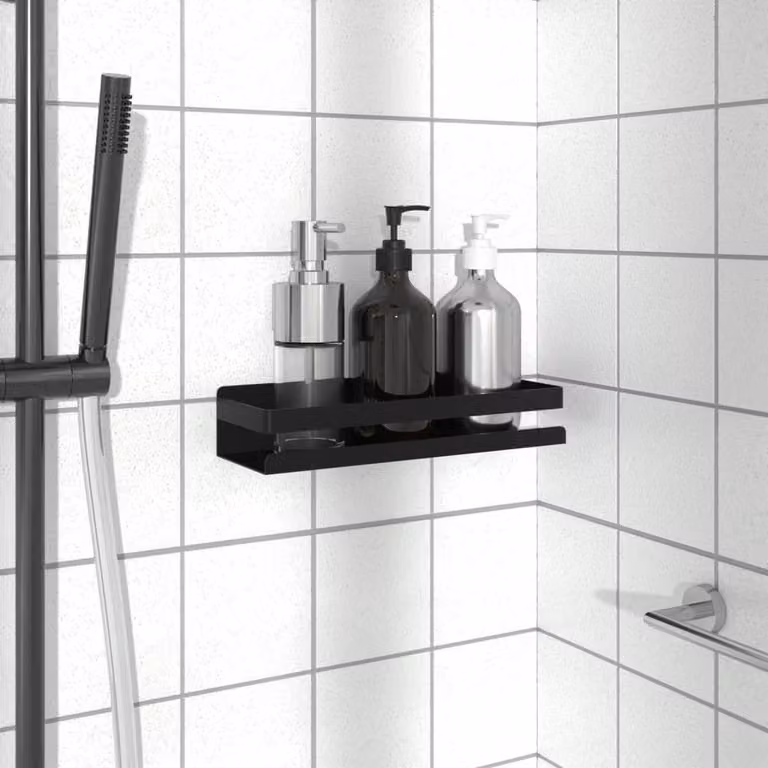 Berkfield Home Matt Black Shower Shelf, Rustproof Brushed 304 Stainless Steel, W/D/H: 30 x 10 x 6 cm