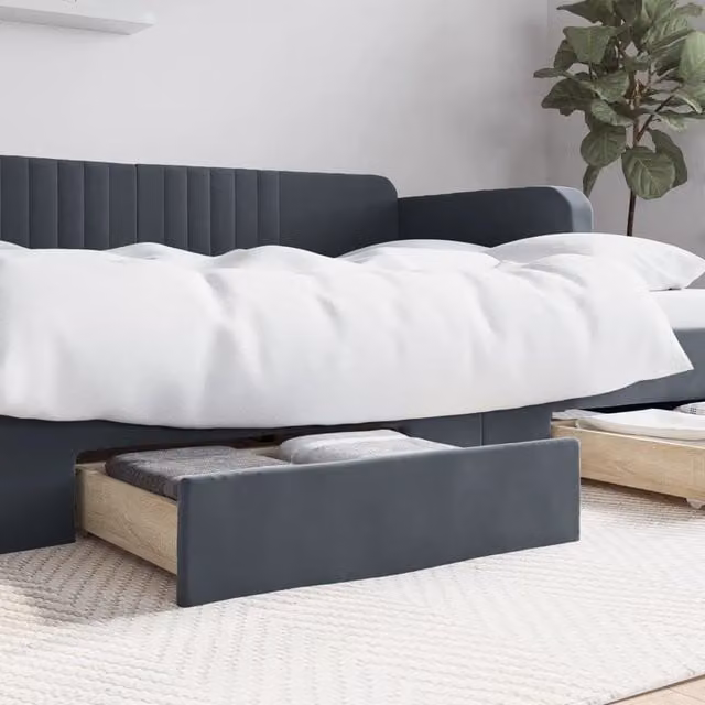 Berkfield Home Bed Storage Drawers, 2 Piece Set in Dark Grey Engineered Wood and Velvet with Castors