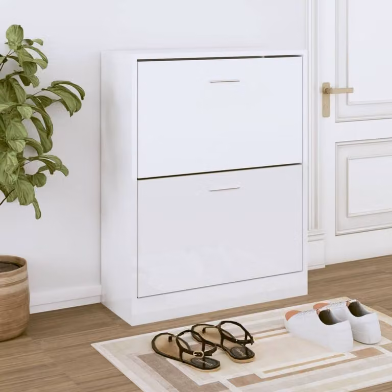 Berkfield Home High Gloss White Modern Wall Mounted Shoe Cabinet W/D/H: 63 x 24 x 81 cm