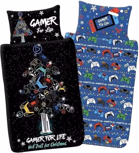 Floso Gamer For Life Christmas Reversible Duvet Set and Pillowcase, Multicolour, W: 90 cm, L: 200 cm