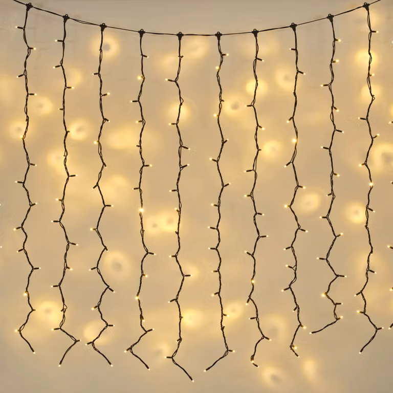 Plus Connect LED Curtain Lights, 720 Warm White Bulbs, W: 10 m, H: 2 m, Black Cable