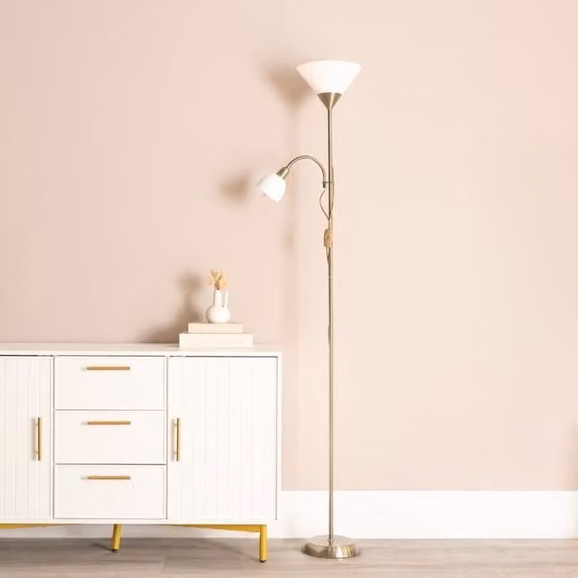 ValueLights Moz Mother and Child Uplighter Floor Lamp with Adjustable Side Lamp in Gold/Brass, H 179 cm x W 40 cm x D 24.5 cm