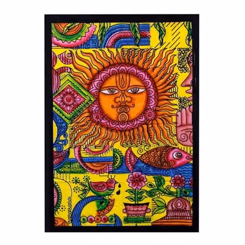 KDMD Handbrushed Cotton Sun Wall Hanging, Multicolour, Round