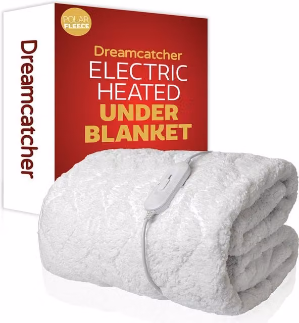 Dreamcatcher White Fitted Fleece Electric Blanket W/D/H: 203 x 150 x 152 cm