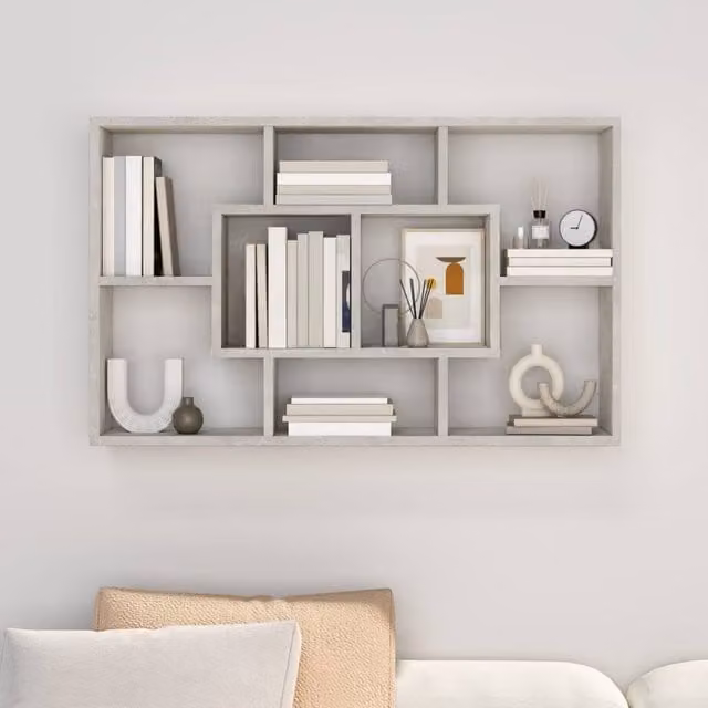 Berkfield Home Wall Mounted Shelf in Grey MDF, W: 85 cm, D: 16 cm, H: 52.5 cm