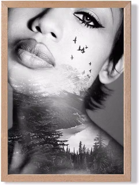ARTZE Abstract and Forest Fashion Black and White Framed Photo Print with Oak Frame