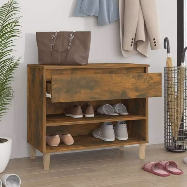 Berkfield Home Smoked Oak Shoe Cabinet in Brown, W/D/H: 70 x 36 x 60 cm