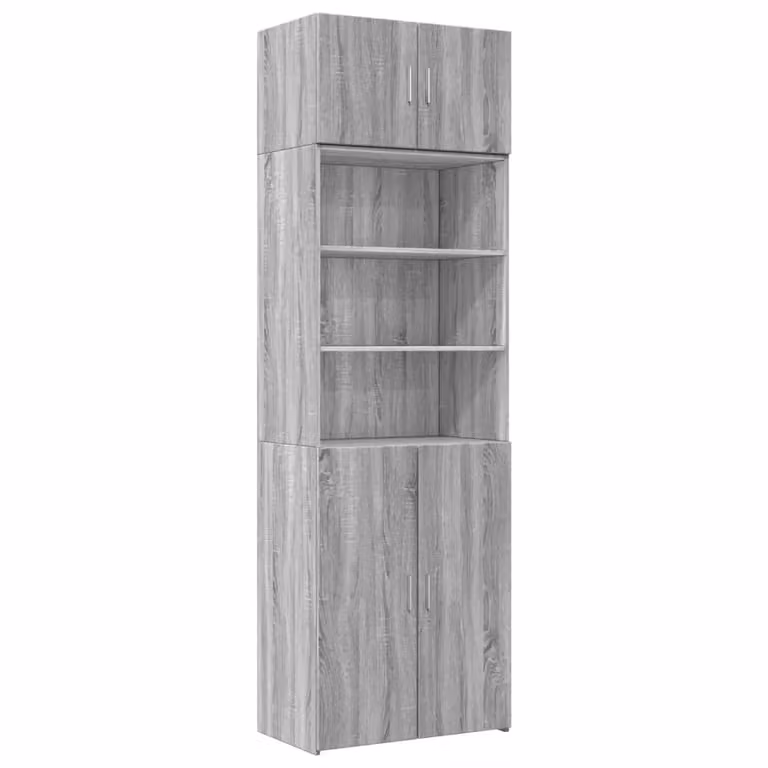Berkfield Home Grey Sonoma Freestanding Storage Cabinet with Hinged Doors and Open Shelves, W/D/H: 70 x 42.5 x 225 cm