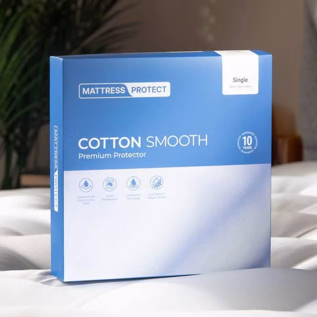 Arthur Waterproof Cotton Mattress Protector, White, W/D/H: 90 x 200 x 35 cm
