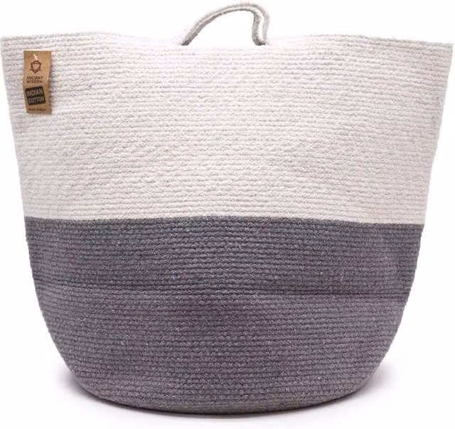 KDMD Cotton Rope Laundry and Storage Basket, Grey, W: 45 cm, D: 40 cm, H: 40 cm