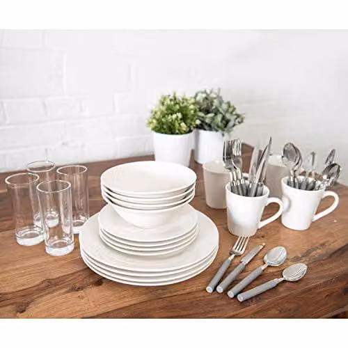 Sabichi 36 Piece White Dinner Service and Cutlery Set