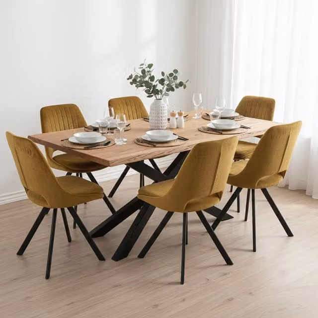 IH Design Modern Acacia Wood Live Edge Dining Table with Black X-Frame Metal Legs, Brown, W: 200 cm