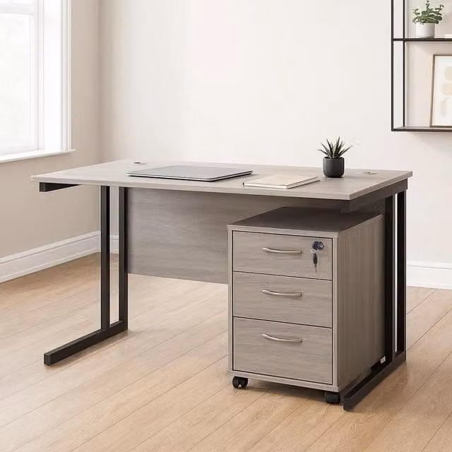 Kosy Koala Marcello Modern Home Office Desk with Drawer Pedestal and Grommet, Grey, Width: 140 cm