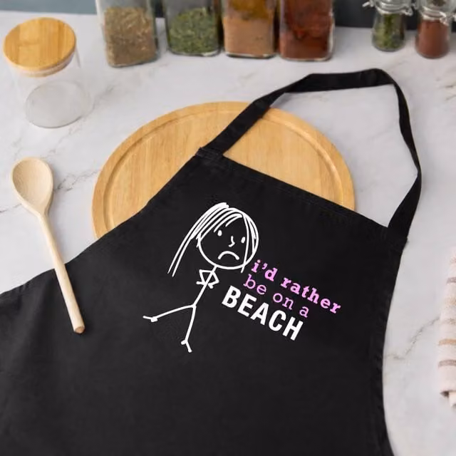 60 Second Makeover Women's I'd Rather Be On A Beach Apron in Black