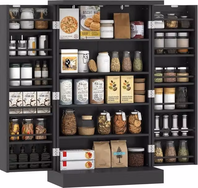 Havendro Black Matt Modern Freestanding Kitchen Cupboard with 5 Tiers and 12 Spice Racks, H: 104.0 cm x W: 60.0 cm x D: 40.0 cm