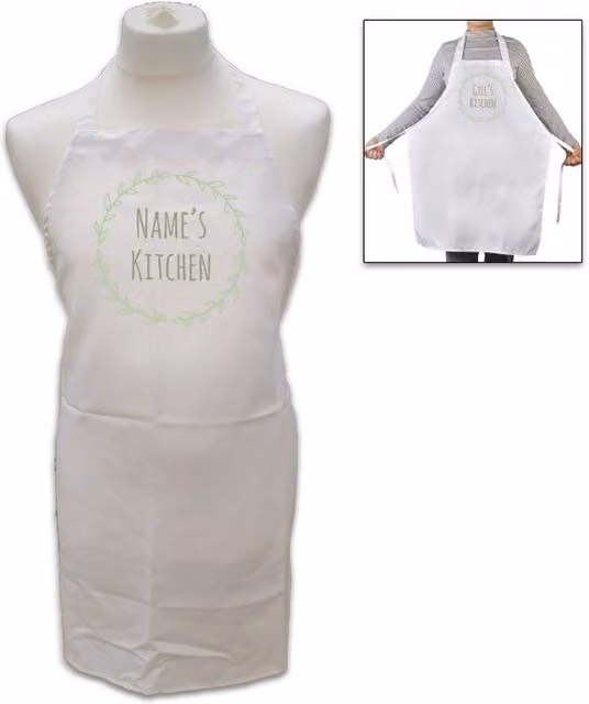 Uniqueful Personalised White Adult Apron with Wreath Design
