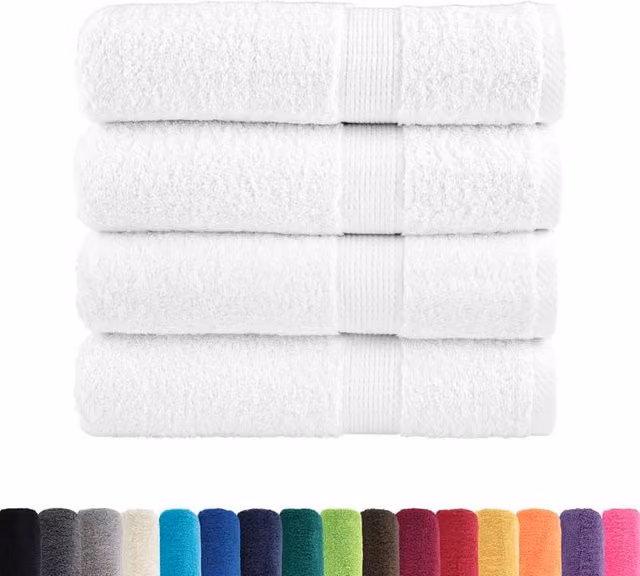 Berkfield Home SOLUND Premium Cotton Terry Shower Towels, White, 4 Pack, W: 70 cm, L: 140 cm, 600gsm
