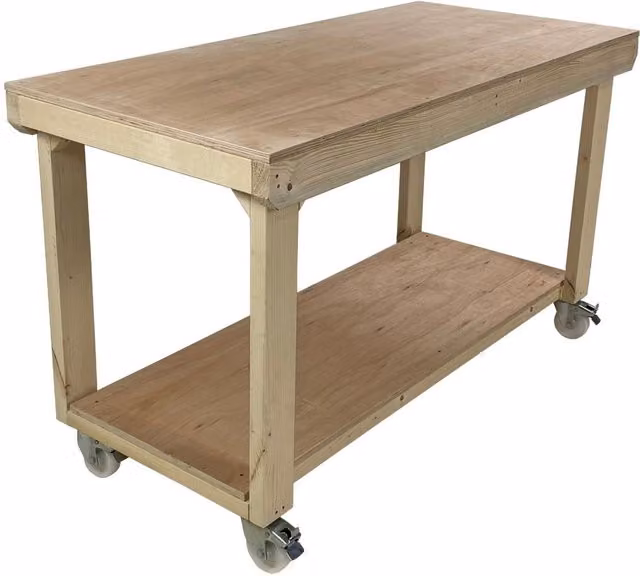 Arbor Garden Solutions Eucalyptus Top Wood Workbench with Wheels, Multicolour (Red and Brown)