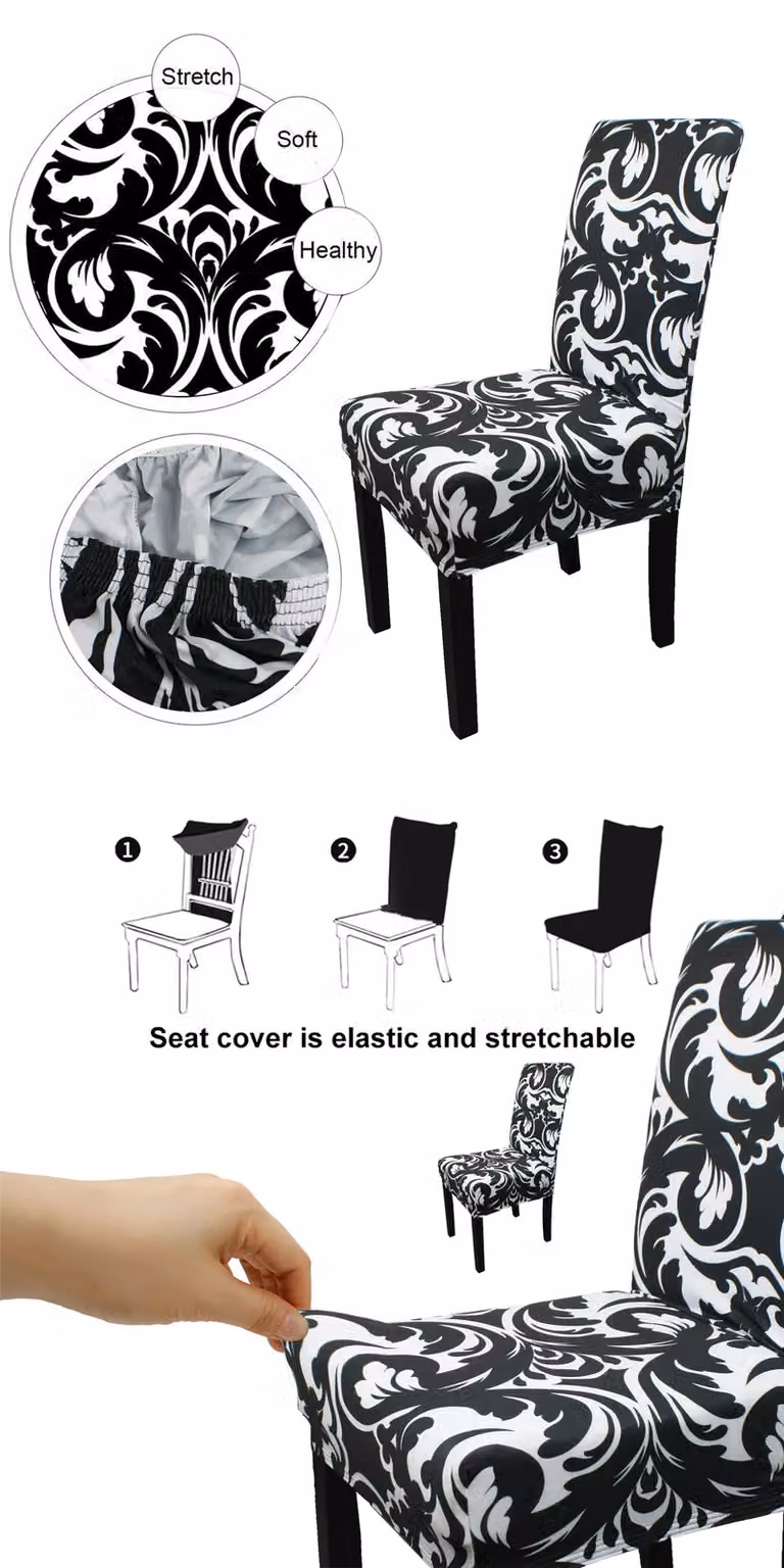 Neel Blue Abstract Zebra Dining Chair Cover in Black and Blue, Stretch Spandex Slipcover